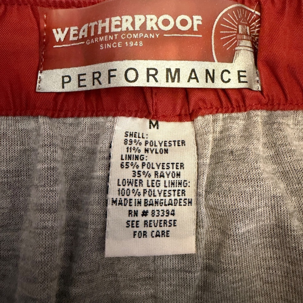 Weatherproof Performance Red Pants, Line Elastic waistband cuffs, Size Medium - Picture 10 of 15